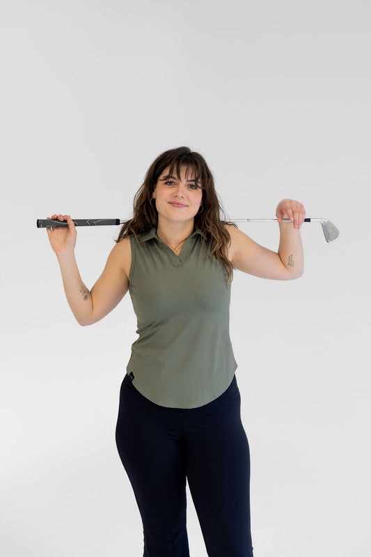 Women's Sleeveless Ribbed Golf Polo - Fairway Stripes (Green)