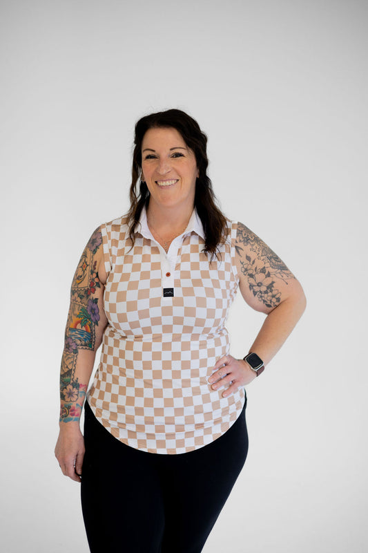 Women's Sleeveless Golf Polo - Checkered Flag