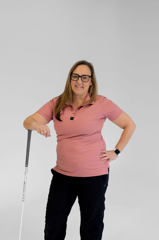 Women's Short Sleeve Ribbed Golf Polo - Fairway Stripes (Pink)