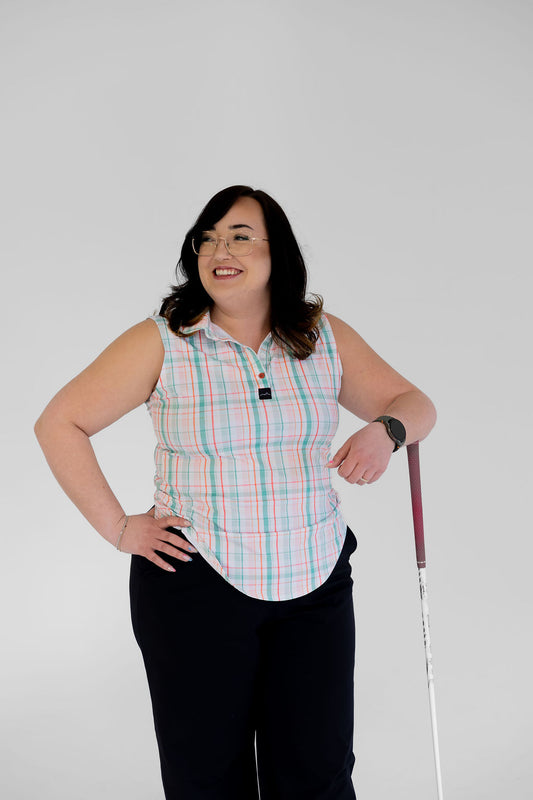Women’s Sleeveless Golf Polo - Par Plaid
