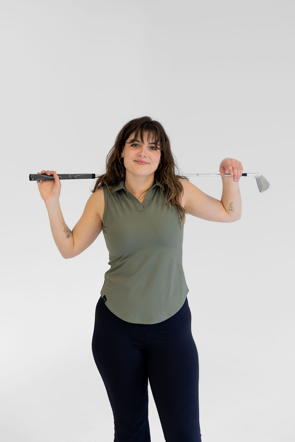 Women's Sleeveless Ribbed Golf Polo - Fairway Stripes (Green)