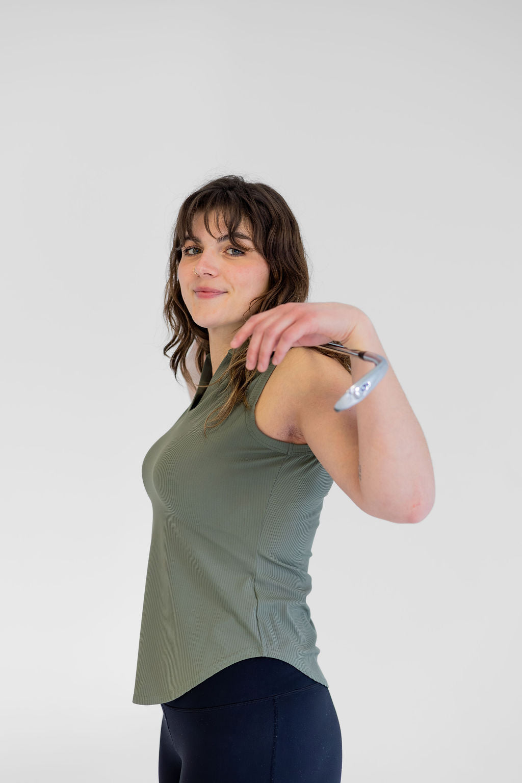 Women's Sleeveless Ribbed Golf Polo - Fairway Stripes (Green)
