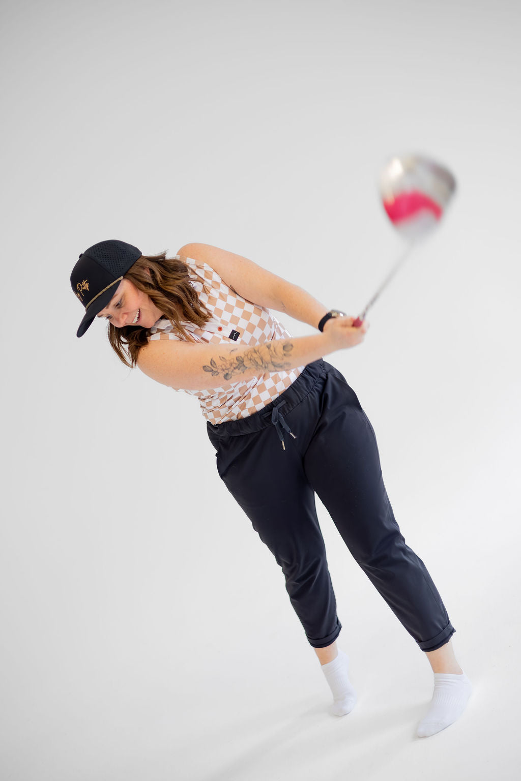 Women's Sleeveless Golf Polo - Checkered Flag