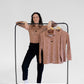 Women's Long sleeve Golf Polo - Terracotta Scattered Lies