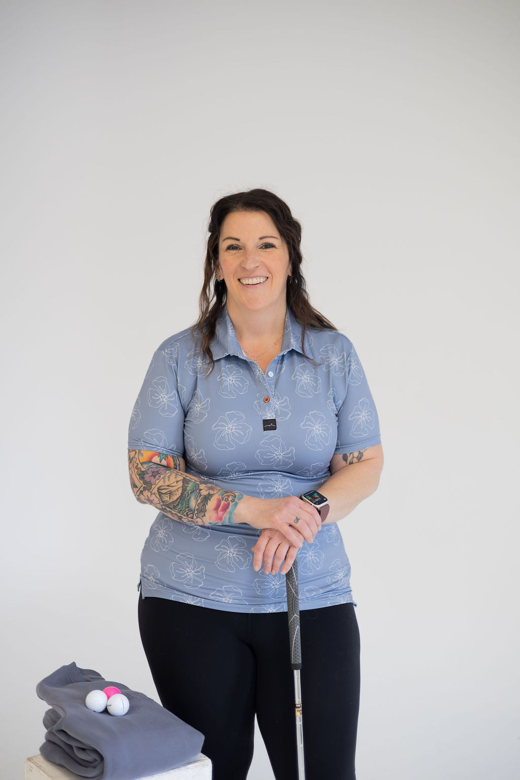 Women's Short Sleeve Golf Polo - Blue Bloom