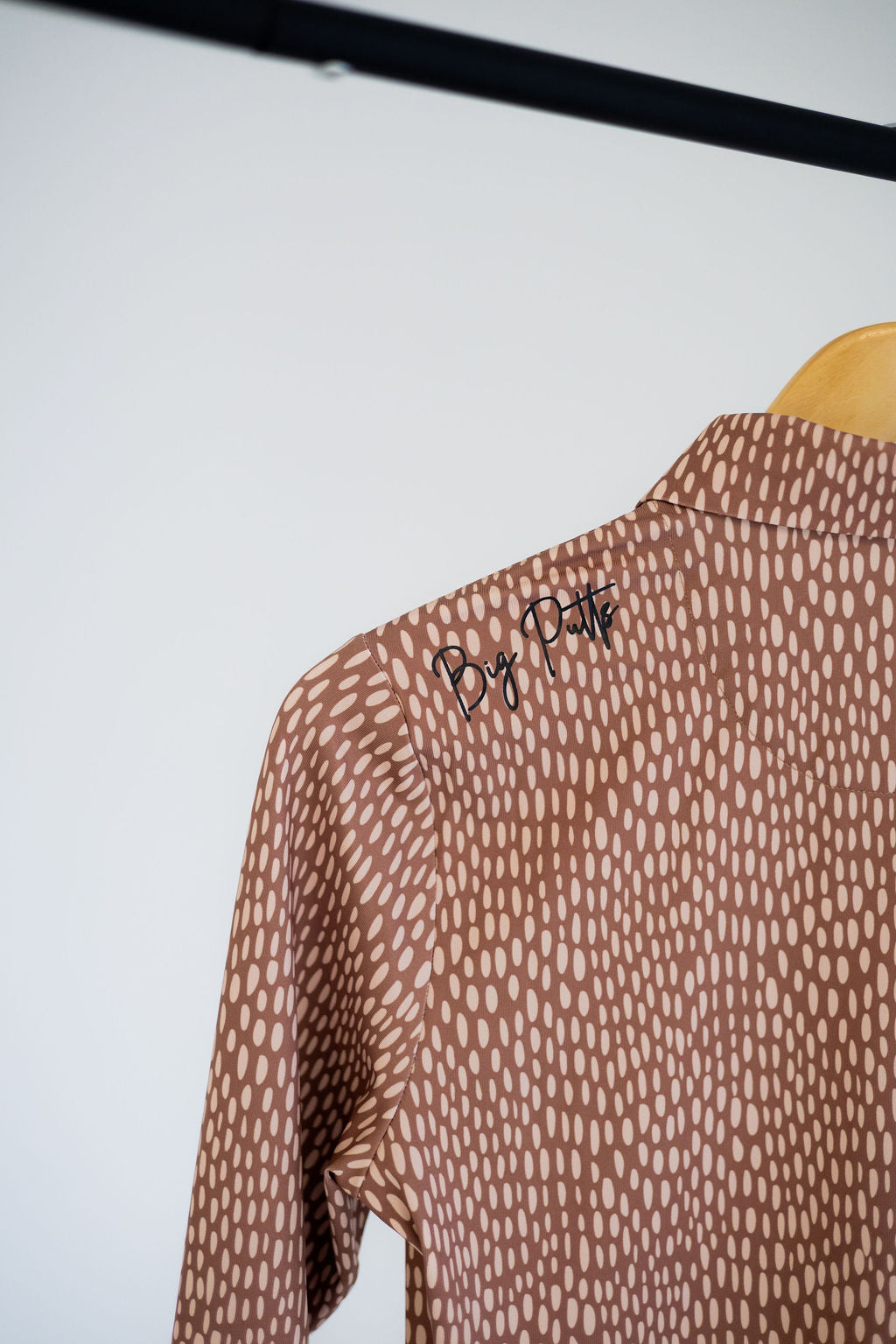 Women's Long sleeve Golf Polo - Terracotta Scattered Lies