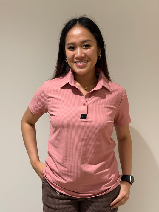 Fairway Stripes - Women's Short Sleeve Ribbed Golf Polo (Pink)
